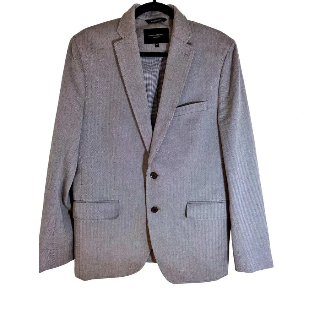 Banana Republic Tailored Fit Blazer 40R – Gray Herringbone Cotton Sport Coat‎